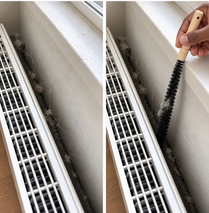Le même radiateur avant puis pendant le passage de la brosse